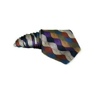 Bruno Piattelli Colorful Abstract Waves Geometric 100% Silk Mens Necktie Tie